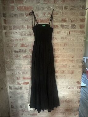 J. Crew Black Tie-Shoulder Smocked Maxi Dress with cut out back